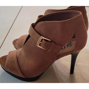 Brash Brown Suede Stiletto Boots W/ Gold Buckle Women's 7.5
